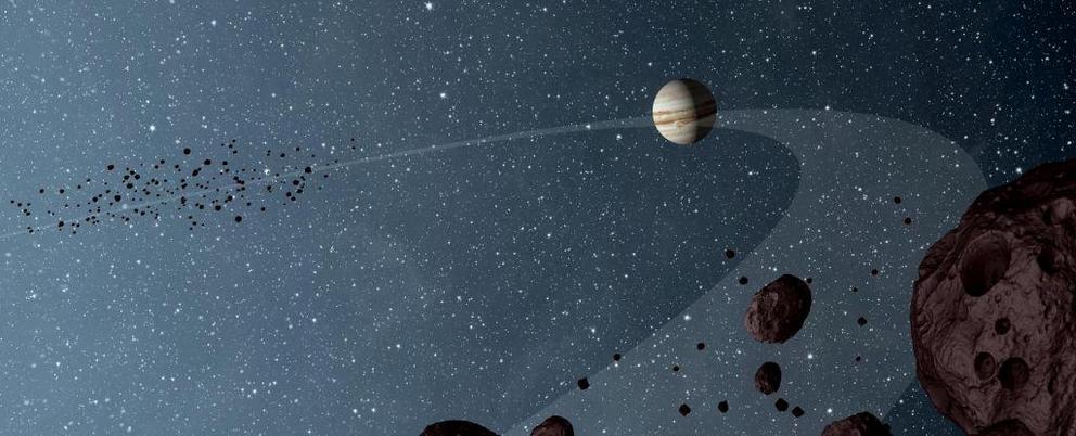 An artist's impression of the Jovian Greeks and Trojans. (NASA/JPL-Caltech)