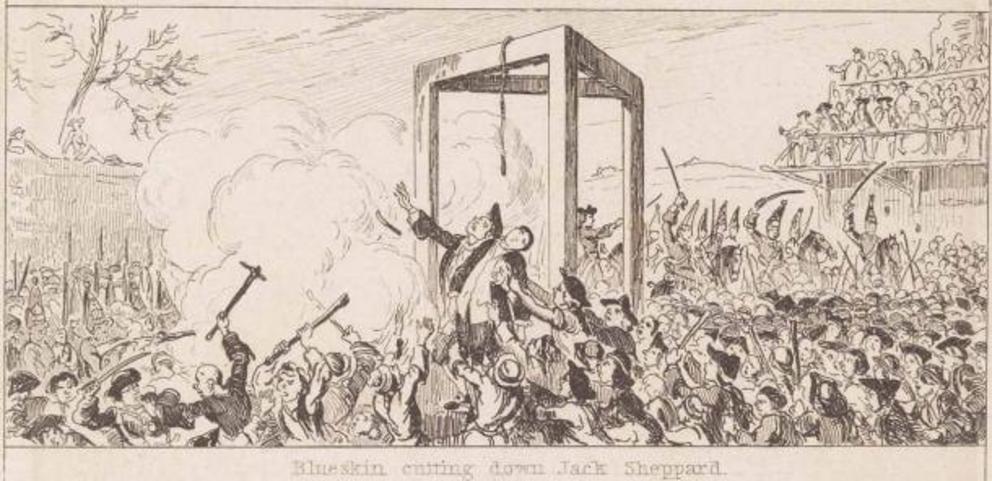 ‘Blueskin cutting down Jack Sheppard’. Illustration of Jack Sheppard’s execution.