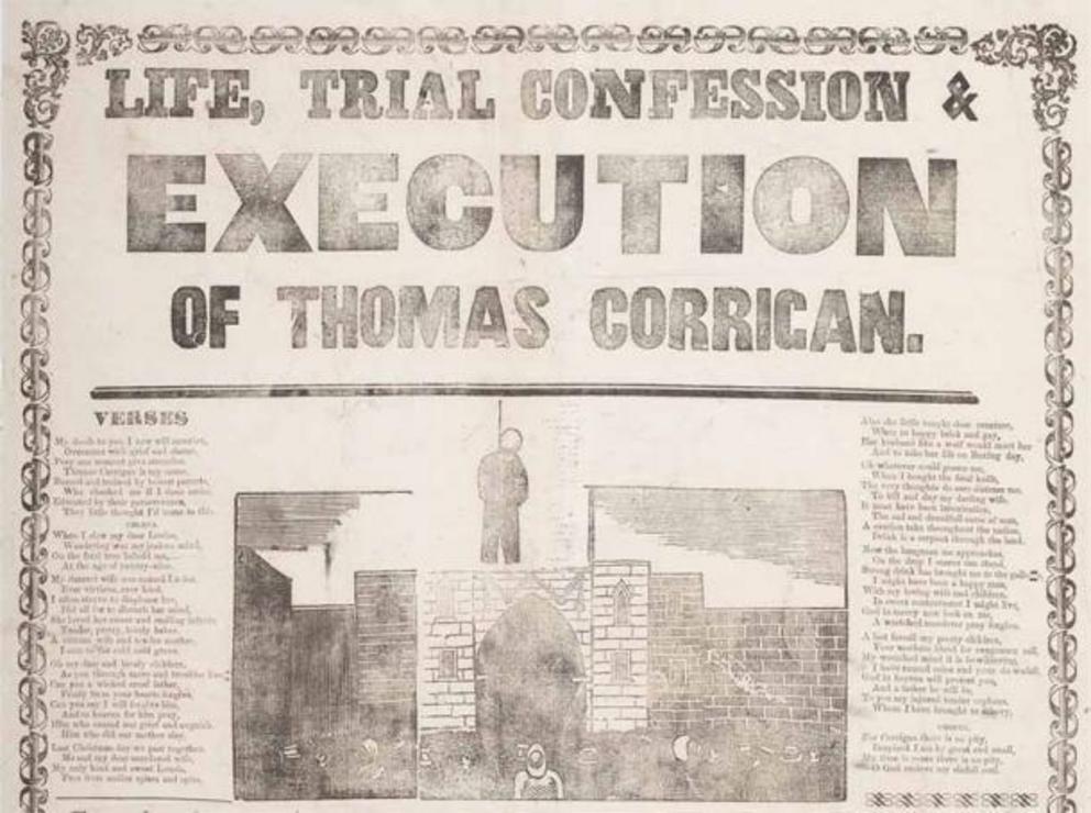 Broadside account of the crime, trial and sentencing of Thomas William John Corrigan