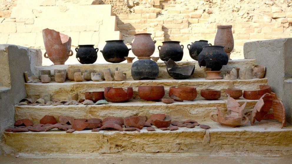 Vessels from an ancient Egyptian embalming workshop, including these, provided scientists with clues to the ingredients used in various mixtures for preparing the dead for mummification. 