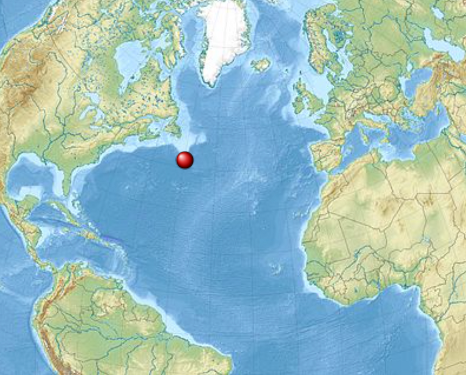 A map showing the resting place of the Titanic.