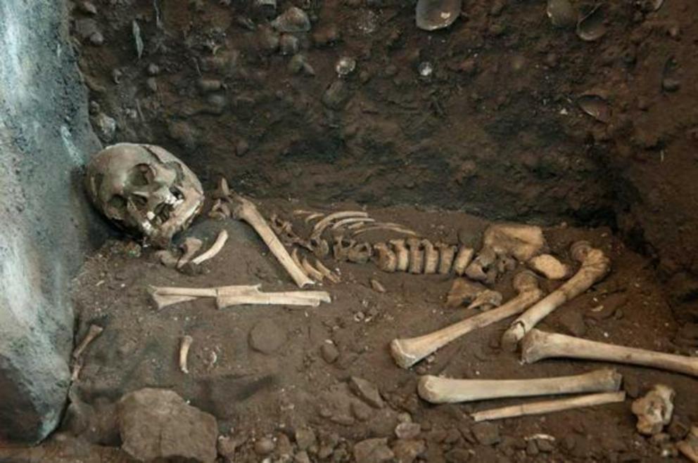 Vistegutten’s skeletal remains were found in a cave once used by Mesolithic hunter-gatherers. The teenager’s skeleton on display at the Archaeological Museum in Stavanger.