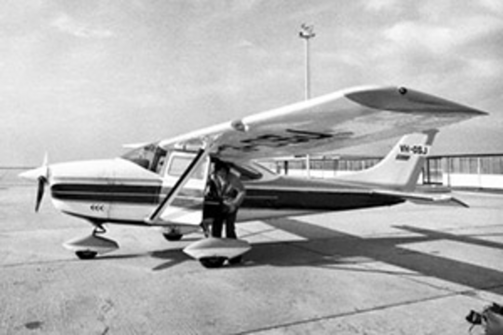 The lost Cessna VH-DSJ photographed at Essendon Airport in 1974.