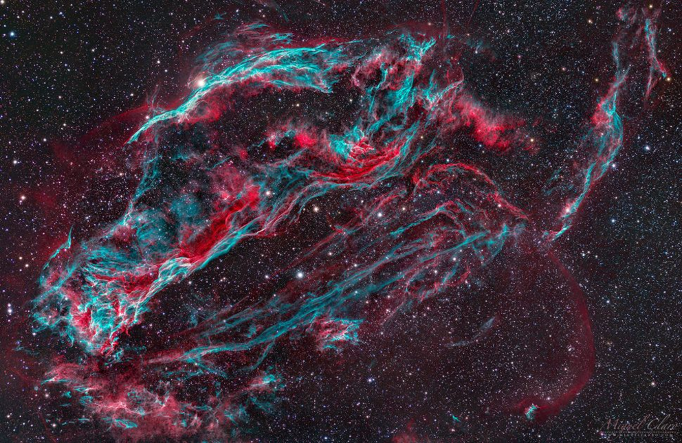 The Veil Nebula, also known as the Cygnus Loop, as seen from the Dark Sky Alqueva Reserve in Portugal.