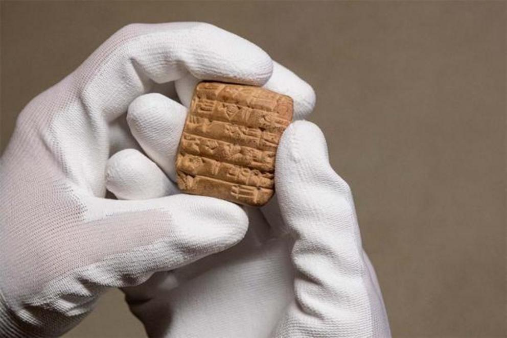 Some of the cuneiform tablets are only a few centimeters in size.