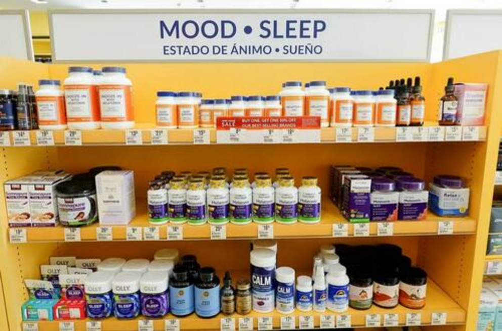 Sleep aids, some of which are melatonin gummies, are displayed for sale in a store on April 26, 2023, in Miami, Fla.