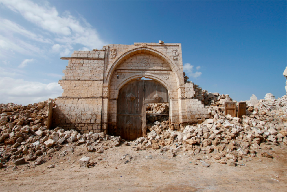 Door of a ruined Ottoman building. Suakin is a town full of crumbling buildings and rubble.