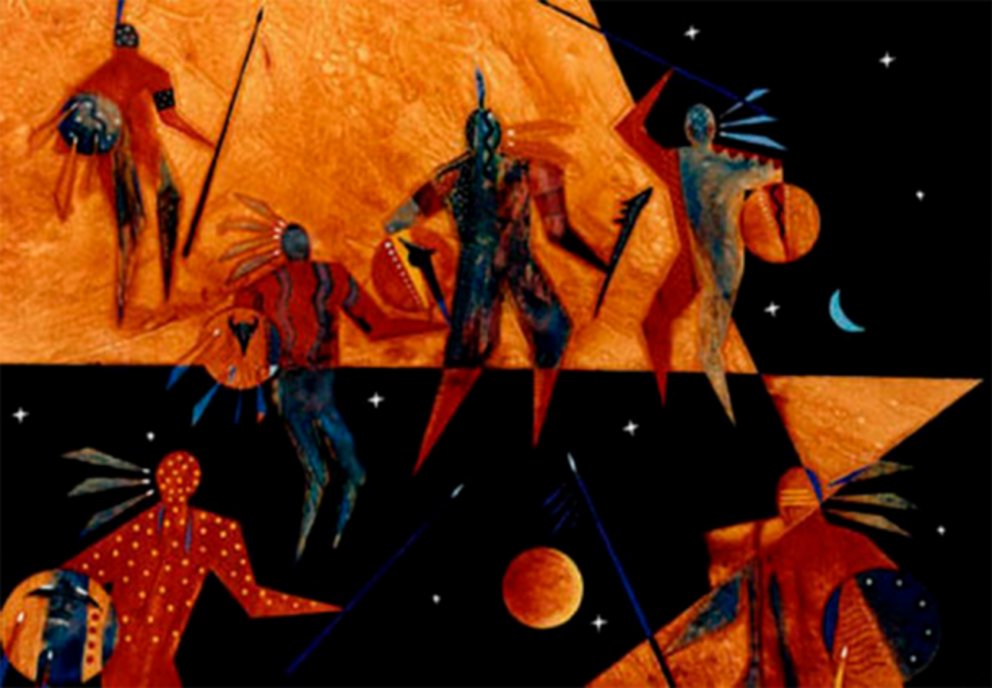 Hopi painting.  Hopi beliefs talk about the end of the fourth world and humanity entering the fifth world (current times).