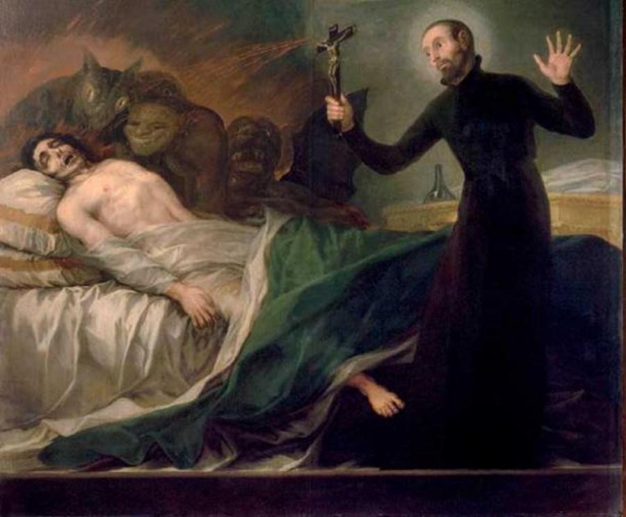 Painting of Saint Francis Borgia performing an exorcism, as depicted by Goya