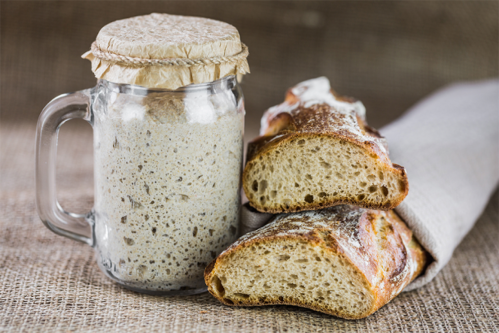 Starter dough and sourdough bread, known to keep your gut healthy.