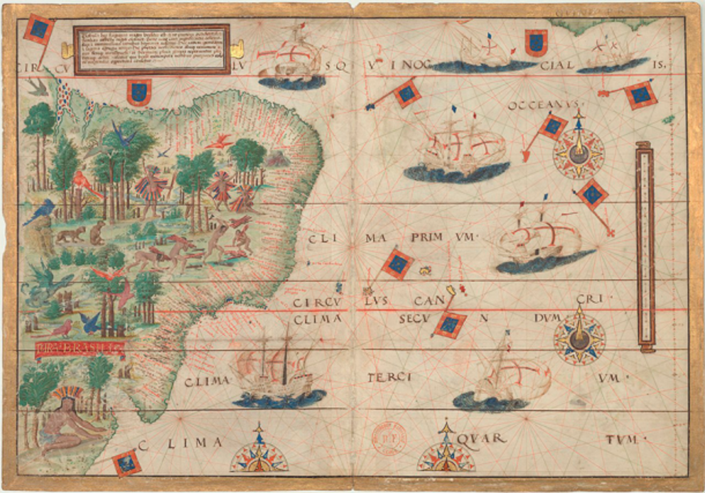 Map of the coast of South America, including the mouth of the Rio de la Plata, from the Miller Atlas dating back to 1519