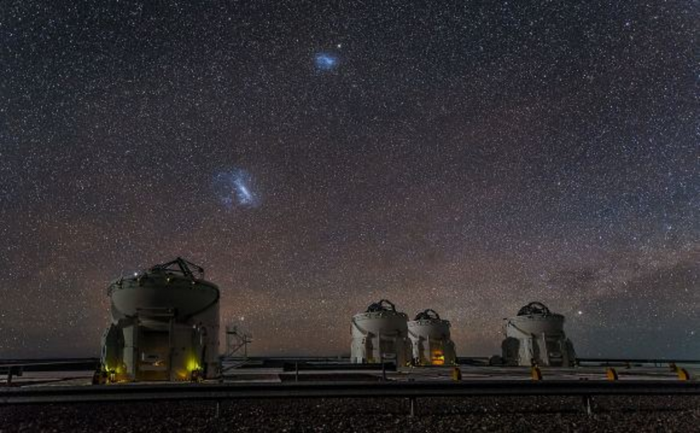 The Small and Large Magellanic Clouds, a seen over the Paranal Observatory in the Atacama Desert, Chile.