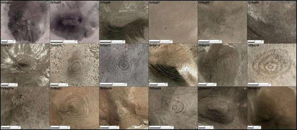 Photographs of the walled concentric sites in the Rio Lauca area of Carangas. 