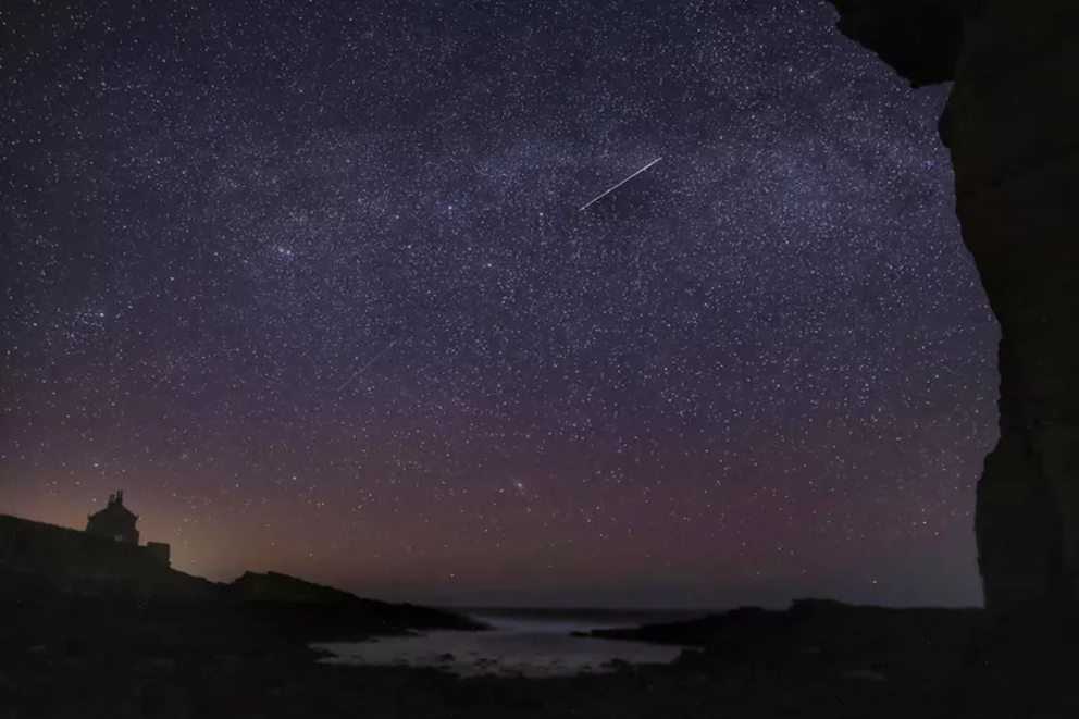 Lyrid meteor and Milky Way in the Anza-Borrego Desert in California.