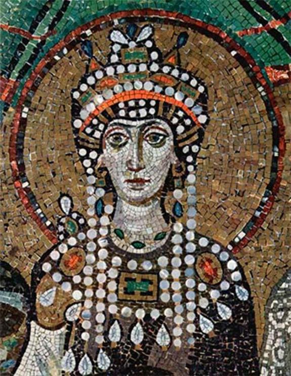 Empress Theodora represented in mosaic at San Vitale, Ravenna.