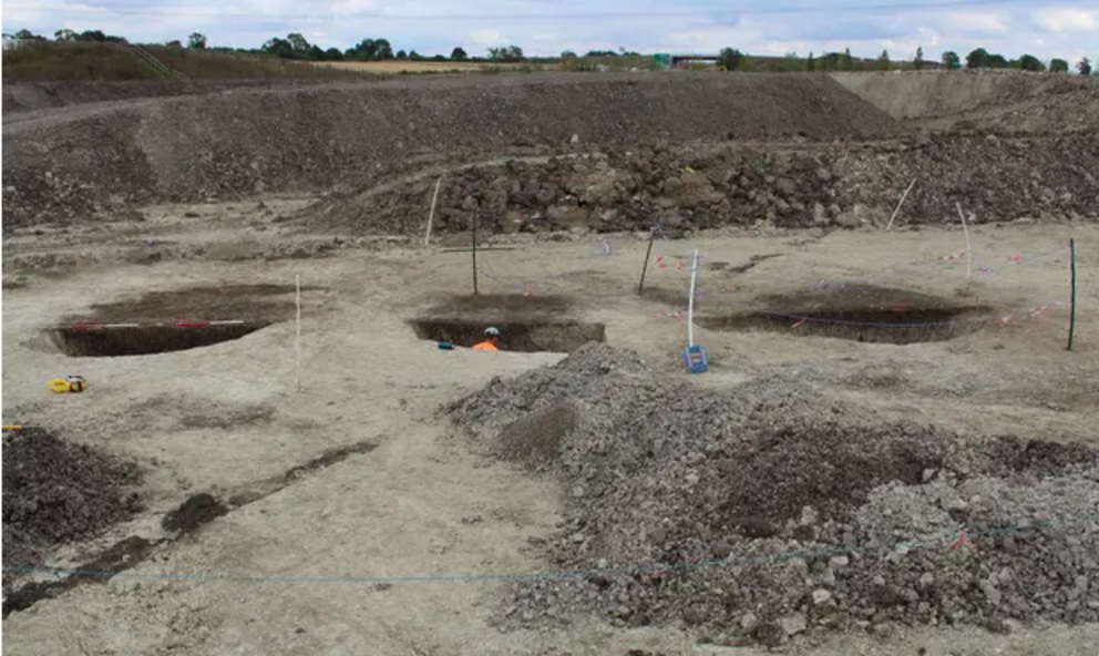 Three pits in alignment at Linmere. The discovery could offer extraordinary insights into the period. Photograph: Mola