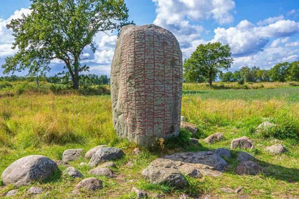 Viking runes on the Karlevi Runestone in Oland, Sweden.