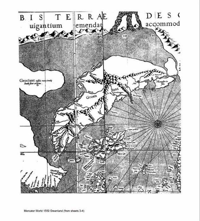 Detail of  Greenland of the 1569 Mercator World Map