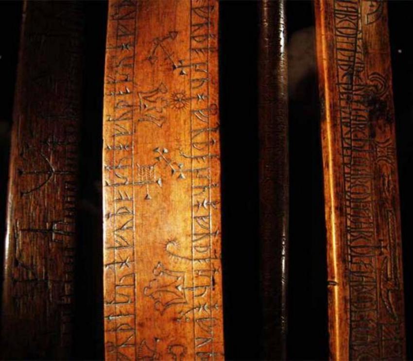 Rune staffs at the Museum of History in Lund, Sweden.