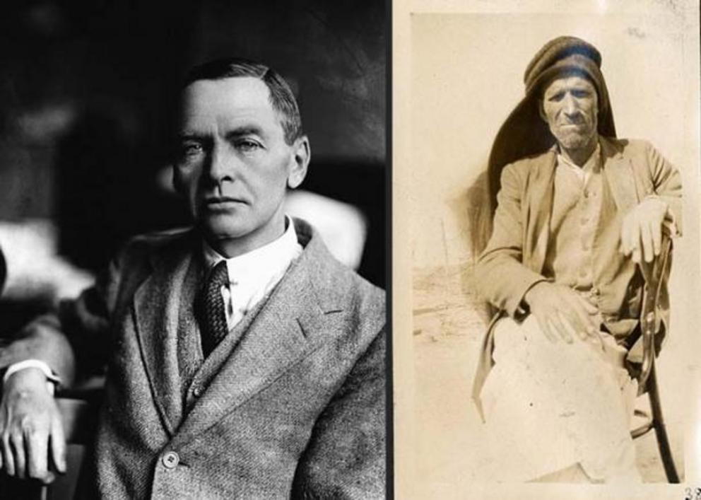 Archaeologist Leonard Woolley and his foreman Sheikh Hamoudi ibn Ibrahim, who was also a tutor of Lawrence of Arabia