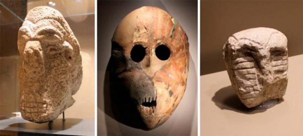 Left to Right: Life-size head from Karahan Tepe, Miniature from Karahan Tepe, Life-size mask from Nahal Hemar.