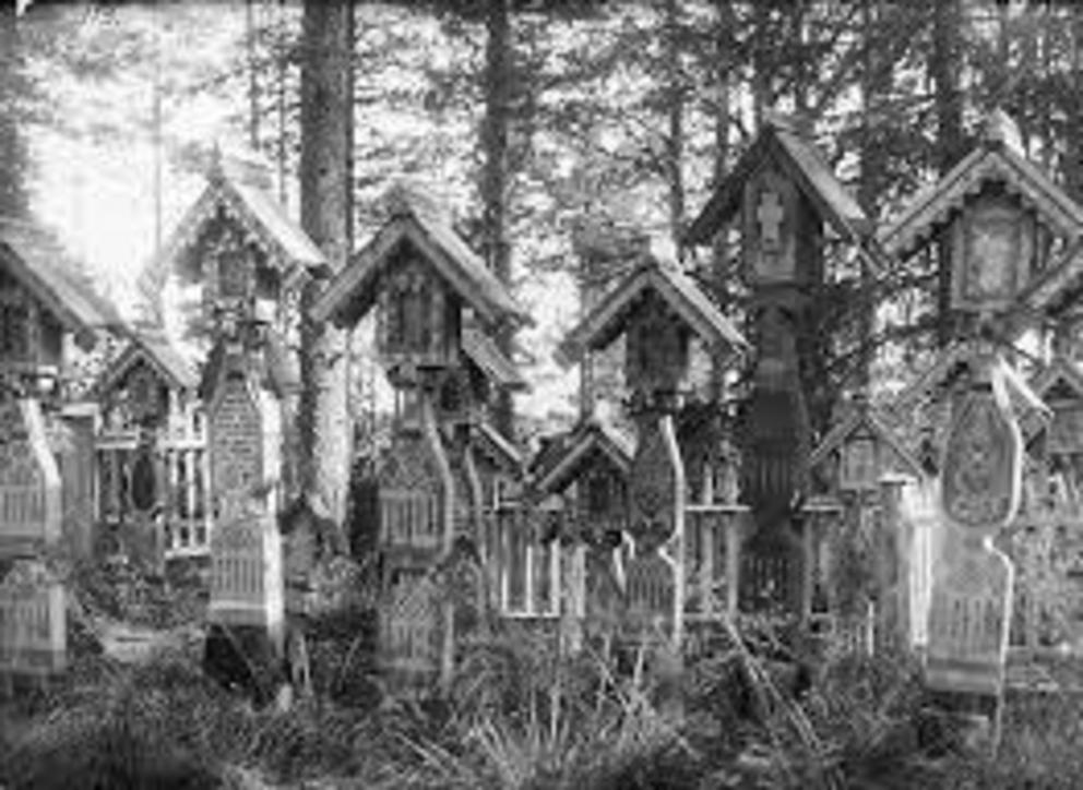 Golubets crosses lay side by side in an Old Believer cemetery in Kem, now Karalia, 1899.