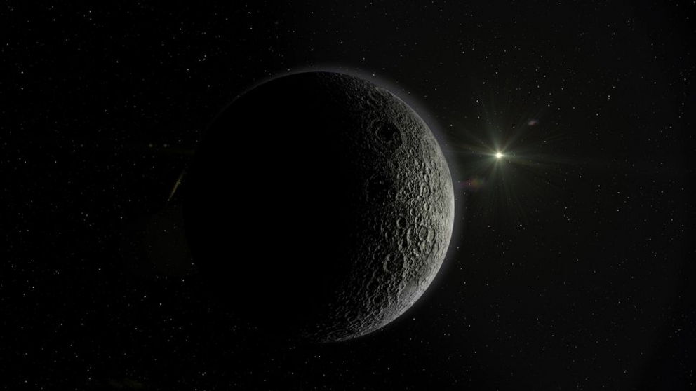 An illustration of Antares beside the crescent moon.