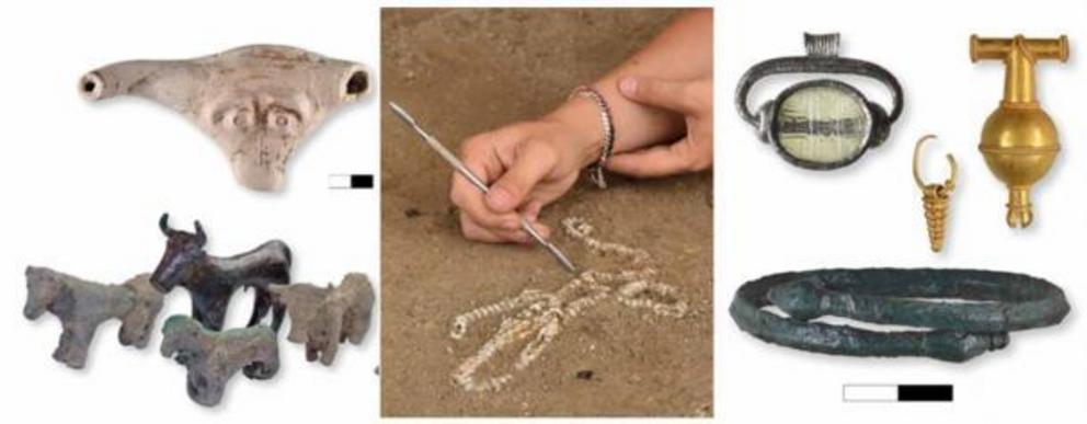 Some of the large variety of offerings and jewelry that have been found, including several bulls