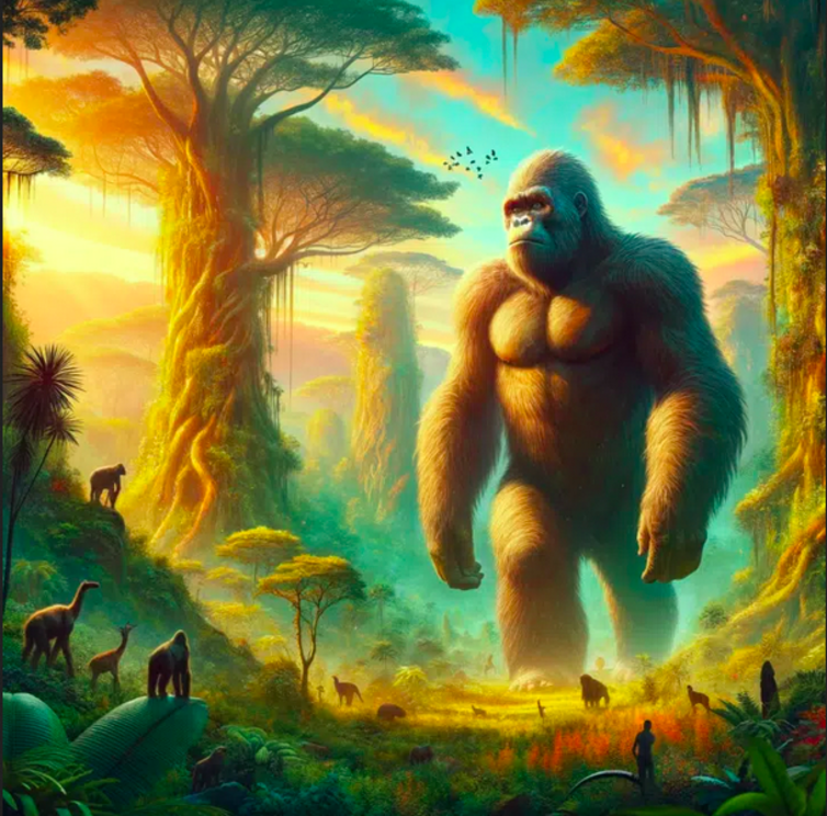 Imaginary Giant Ape. Image generated by AATG using DALL-E. 