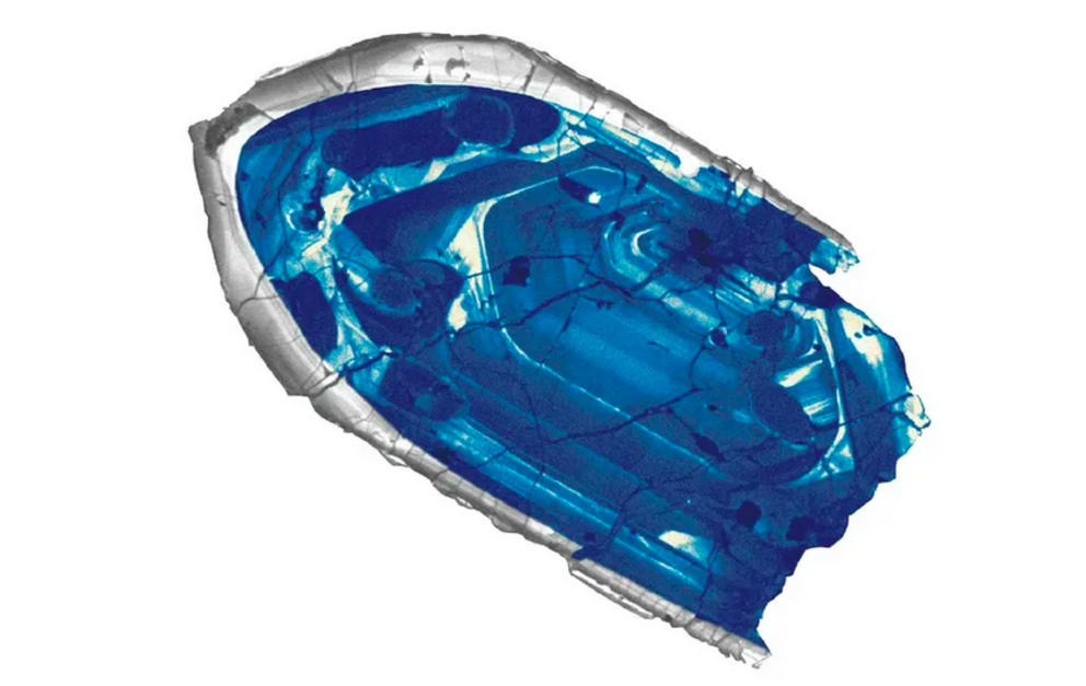 A 4.4 billion-year-old zircon from Jack Hills, Australia. Because zircons don't melt at mantle temperatures, they provide a snapshot of early Earth that resists destruction. (Image credit: John Valley, University of Wisconsin-Madison)