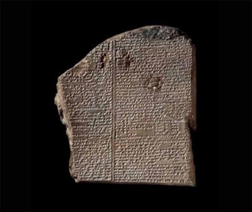 Clay tablet with cuneiform script.