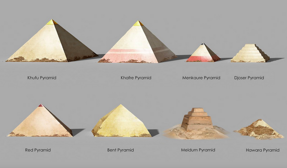 Egyptian Pyramids size comparison concept art from The Art of Assassin’s Creed: Origins book