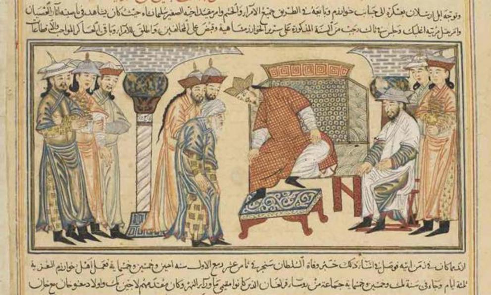 Khwarazmshah Il-Arslan at his coronation, as depicted within the 14th-century book Jami’ al-Tawarikh. Khwarazmshah Il-Arslan played a significan role in the expansion of the Khwarazmian Empire.