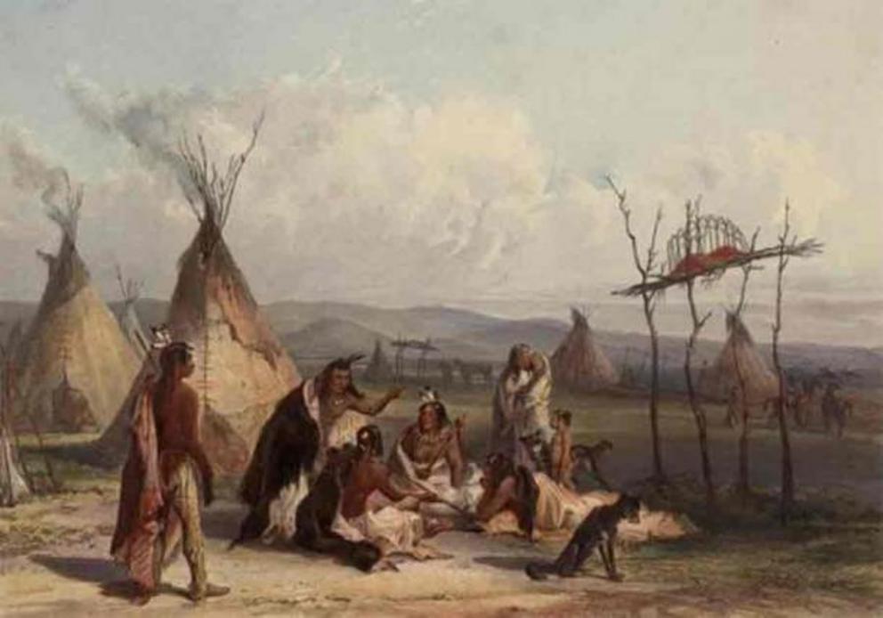 ‘Funeral scaffold of a Sioux chief’ by Karl Bodmer.