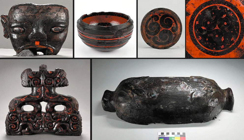 Lacquerware items are among the archaeological findings unearthed at the Wuwangdun Site in Huainan, Anhui province. [Photo/Xinhua]
