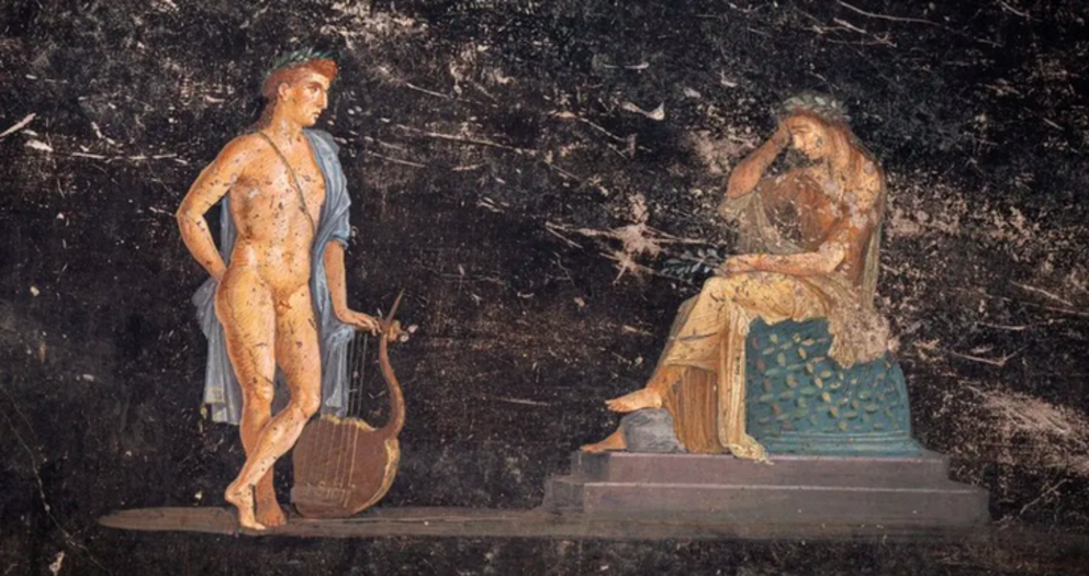 The god Apollo is depicted on one of the frescos trying to seduce the Trojan priestess Cassandra. BBC/Tony Jolliffe