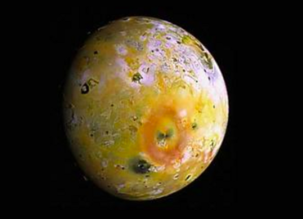 The solar system's most volcanic body, the Jovian moon Io, as seen by the Galileo spacecraft. (Image credit: NASA/JPL-Caltech)