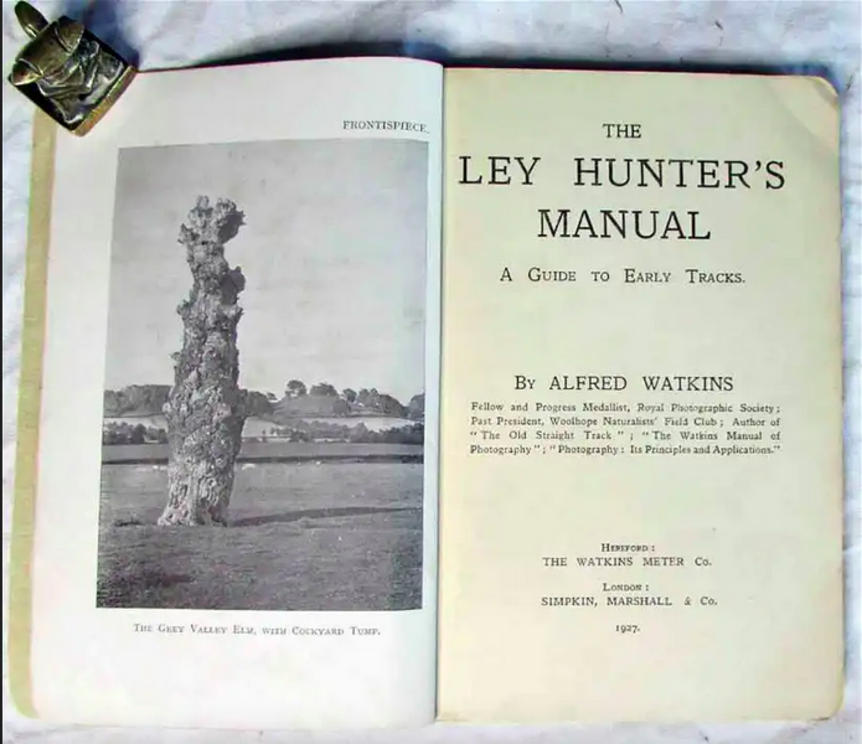 Open page from Alfred Watkins’ 1927 book The Ley Hunters Manual: A Guide to Early Tracks. Source: AbeBooks