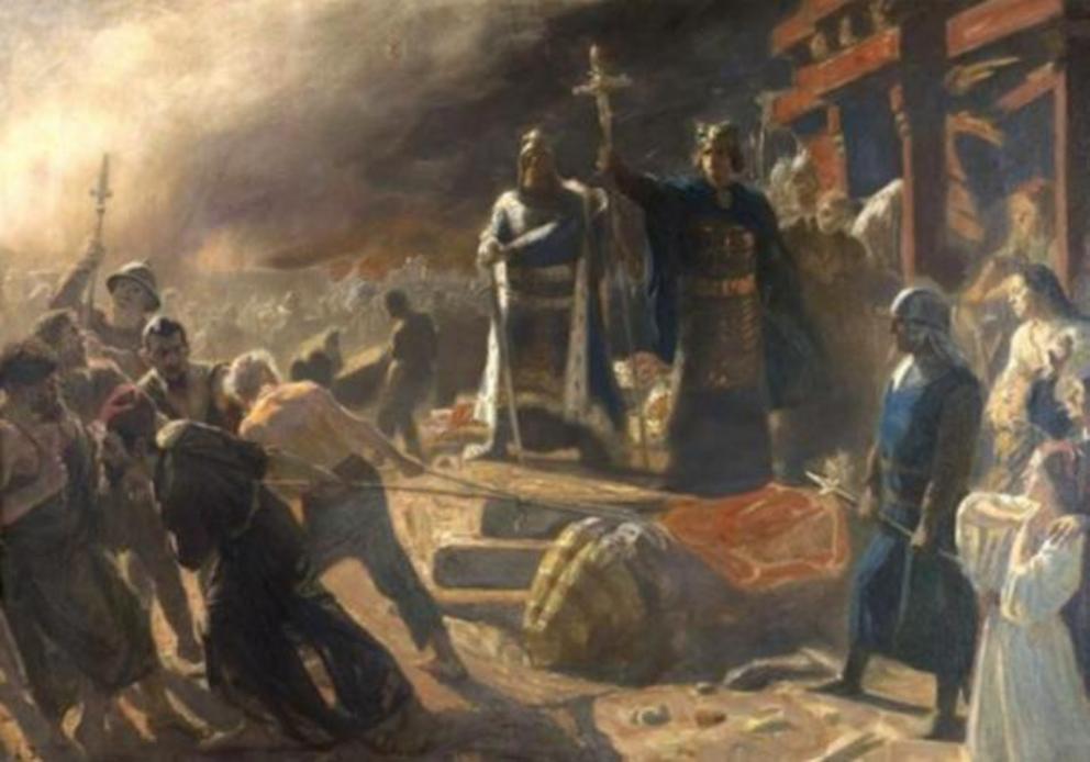 ‘The Taking of Arkona in 1169, King Valdemar and Bishop Absalon’ (19th century) by Laurits Tuxen. Bishop Absalon is depicted toppling the statue of god Svantevit.