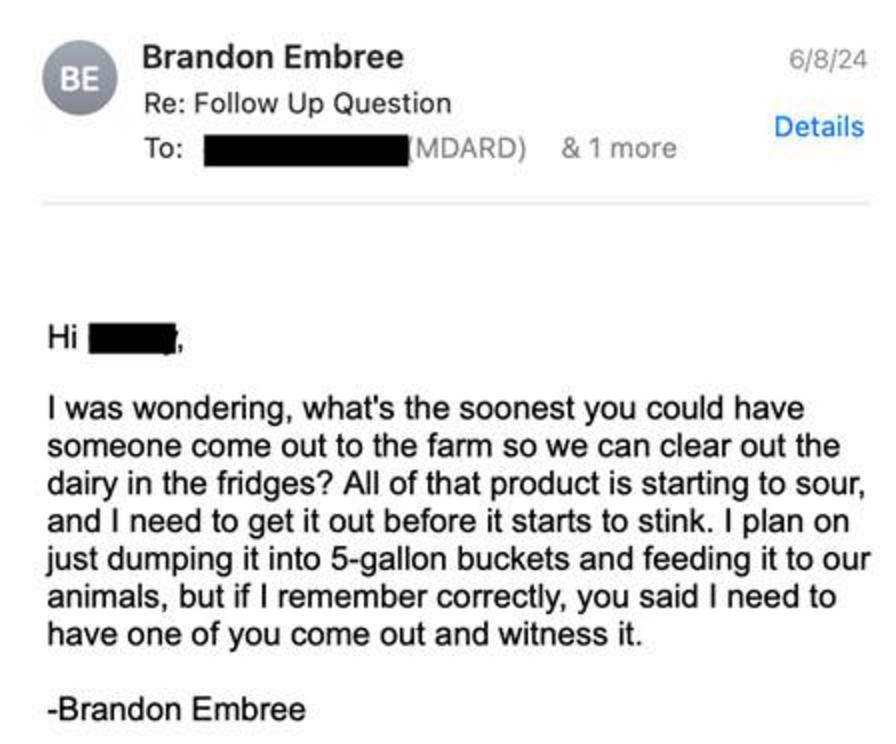  Email asking MDARD if they can please let us remove product from the fridge on June 8 so that Nourish Cooperative could continue to stock new products that we are allowed to sell.