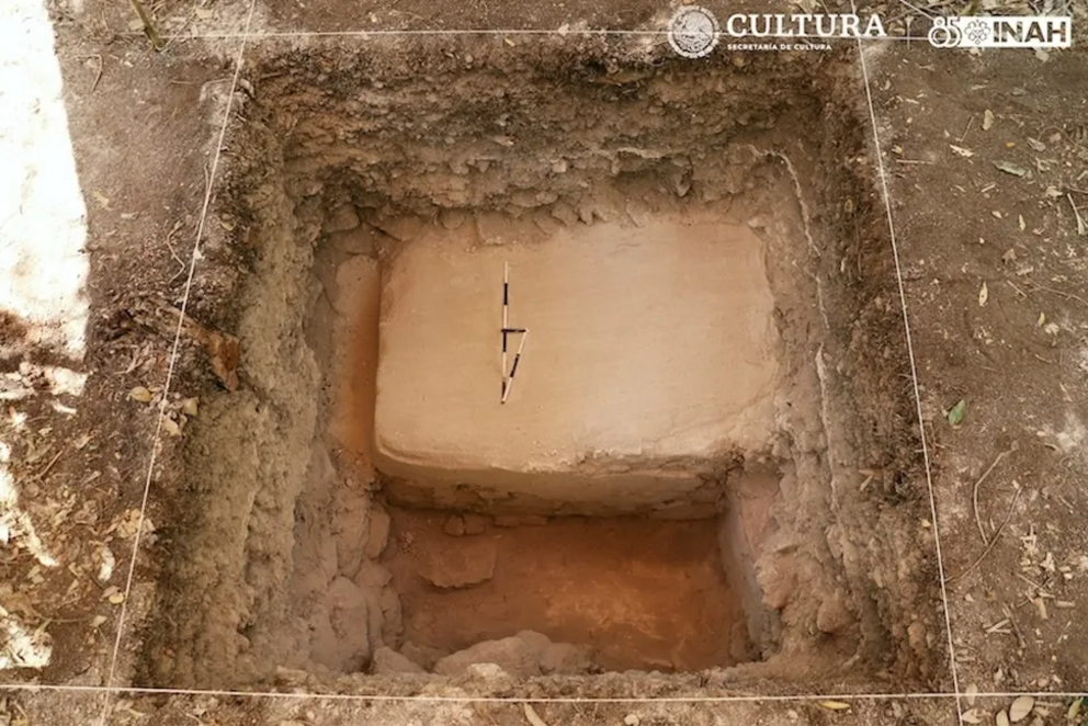 Part of the ball court underground structure found during the excavation.