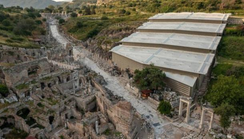 View of the Octagon in Ephesos along Curetes Street. Only the marble-clad base has survived.