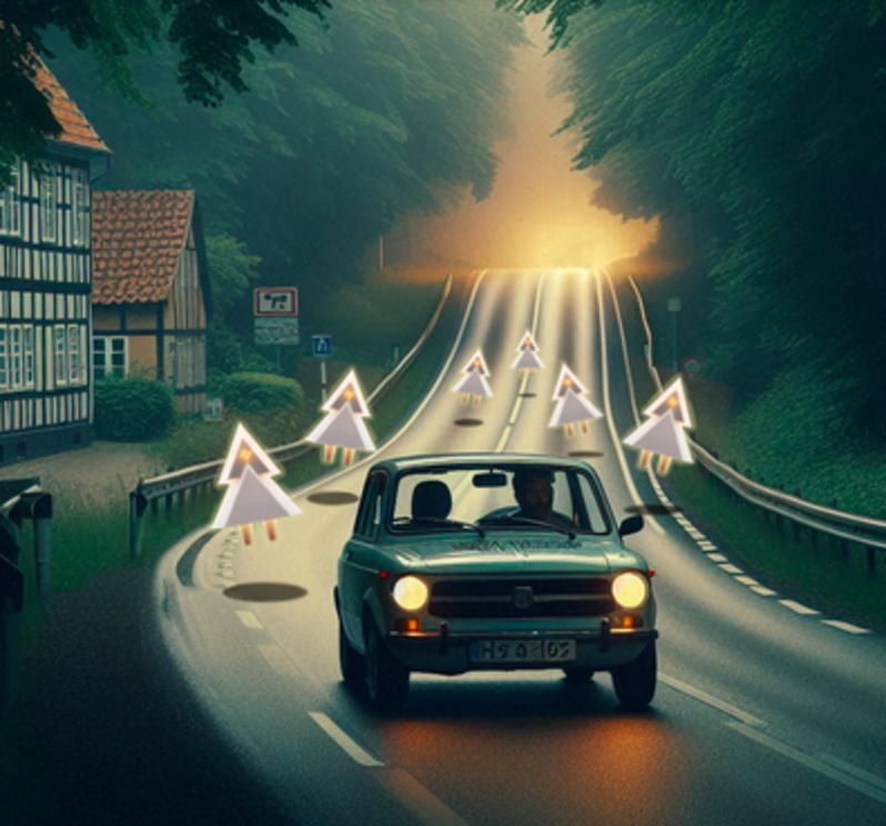 Artistic impression of the car being chased by the space robots